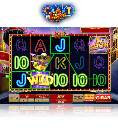 Partida en la slot Cat in Vegas con una combinación ganadora.