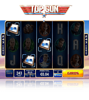 Partida en la slot Top Gun con una combinación ganadora.